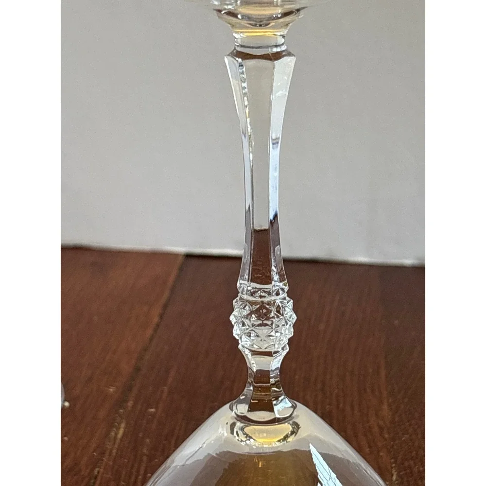 Set of 3 Vintage Clear Martini Glasses Faceted Stem Diamond Cut Detail 7.25in